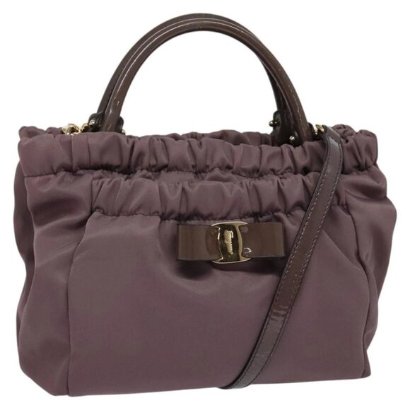 Salvatore Ferragamo Vala Hand Bag Nylon Enamel 2way Purple Silver Auth 138874 - Picture 5 of 16